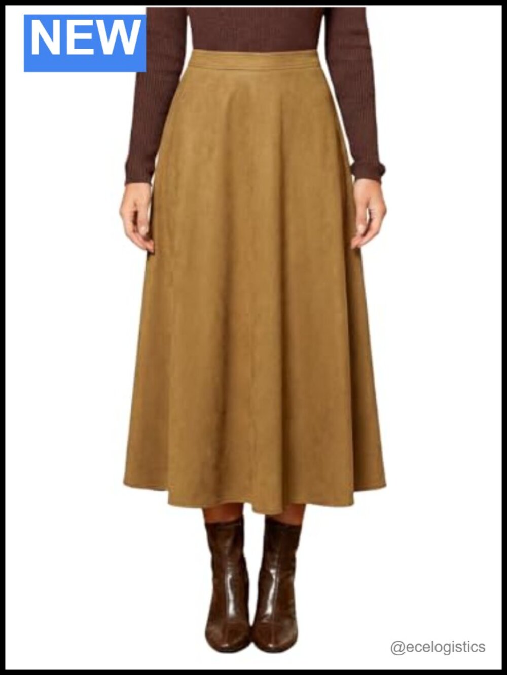 Suede Midi Skirt High Waisted A Line with Pockets Dressy Fall Winter